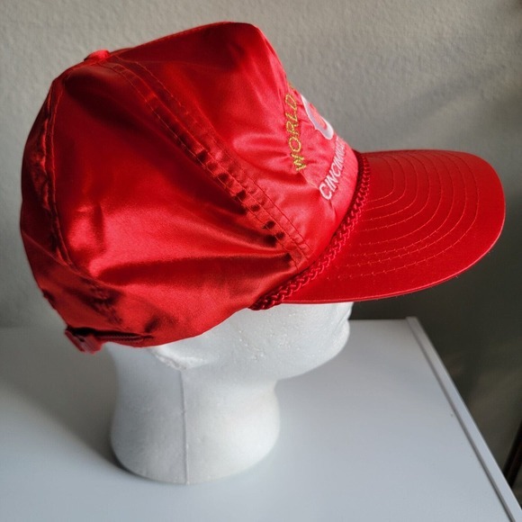 Vtg Otto Cap Shiny Adjustable Hat 90s World Champs Cincinnati Reds Rope‎ Front - Picture 6 of 11
